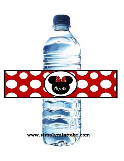 Minnie Mouse Theme Water Bottle Labels