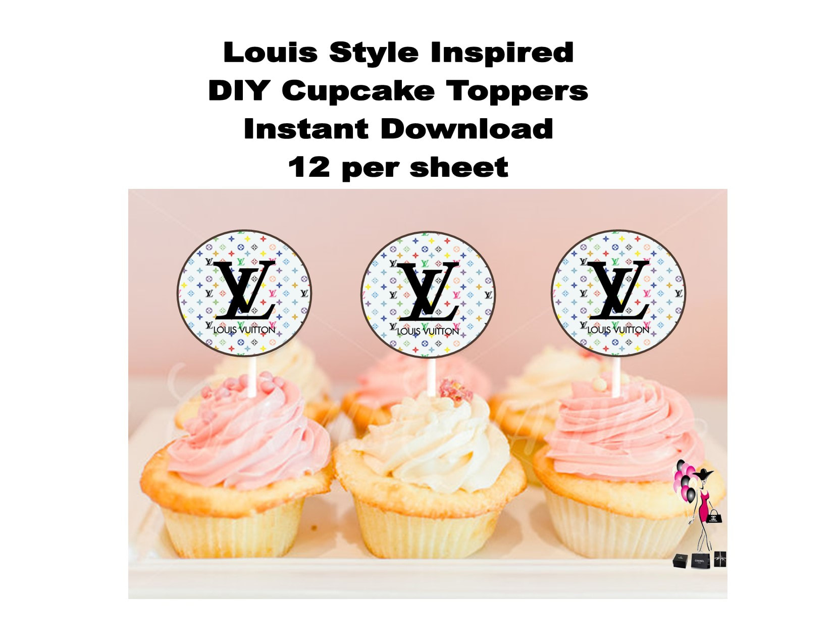 Louis Style Inspired Cupcake Toppers Color